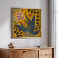 Bold Botanical Wall Art - Framed Expressionist Wildflower Print, Vibrant Yellow & Purple Abstract Leaves Painting for Farmhouse Decor